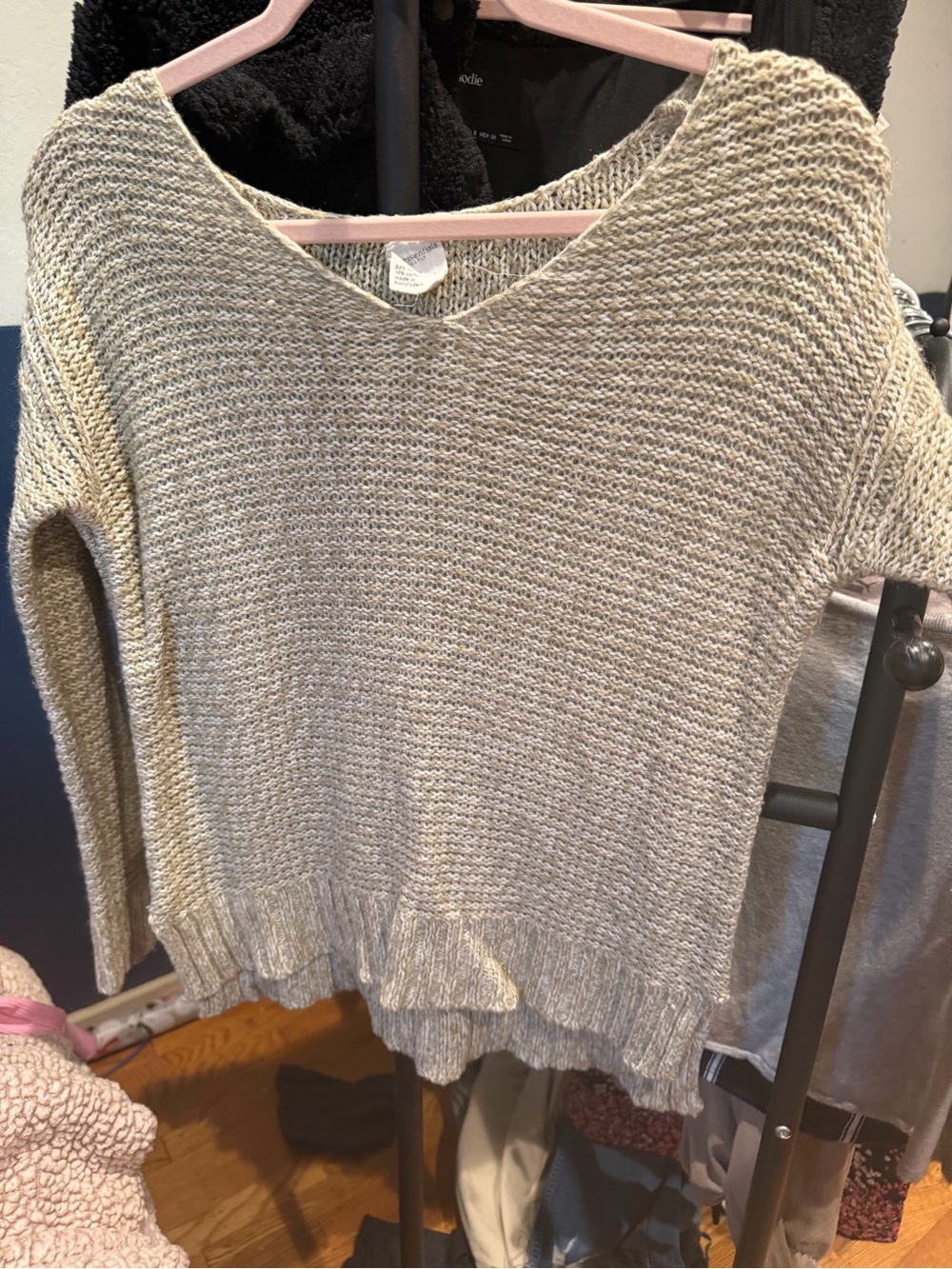 Essentials Women's V-Neck Knit Sweater in Light Beige